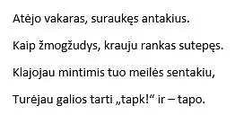 Įvertinkite skalėje, ar pateiktas tekstas yra poezija:
