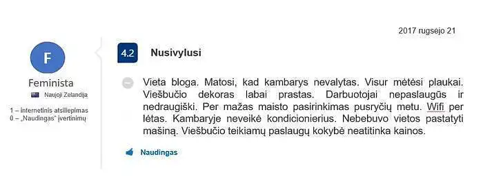 Įsivaizduokite, kad planuojate kelionę ir tinklalapyje www.booking.com ieškote viešbučio. Jus sudomina viešbutis X. Jūs perskaitote žemiau pateiktą internetinį atsiliepimą apie jį: 