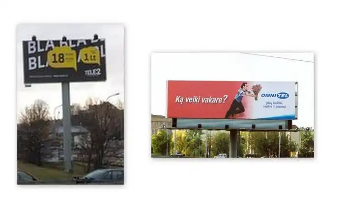14. Kurios telekomunikacijų įmonės 'Omnitel" ar "Tele2" pavaizduotas reklaminis stulpas Jums labiau patinka?