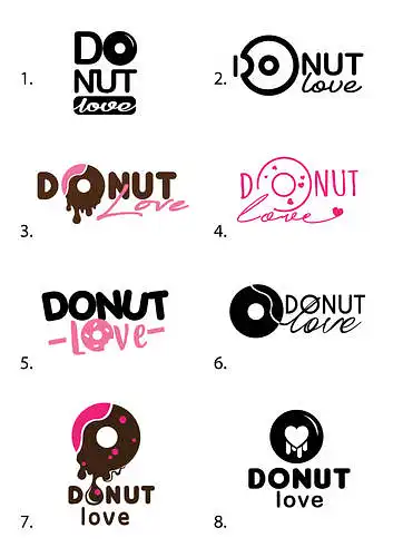 Kuris logotipas patraukliausias ir geriausiai atspindi pavadinimą "DONUTS Love"?