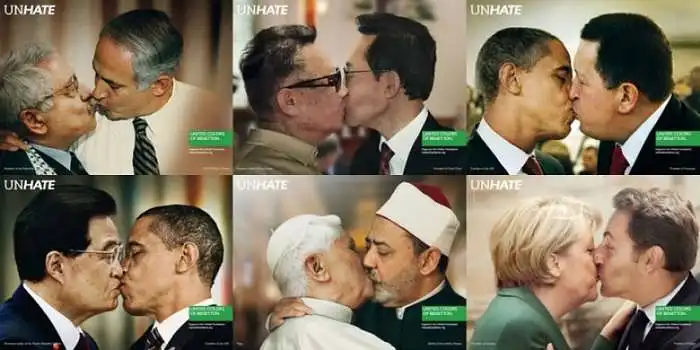 Kaip vertinate pateiktas pasaulinės drabužių kompanijos ,,United Colors of Benetton“ reklaminės kampanijos ,,UNHATE“ reklamas?