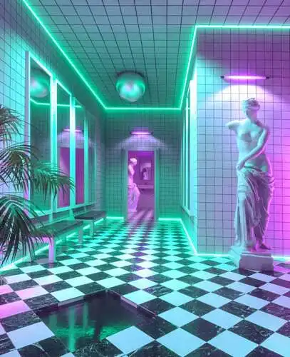 Kokios apdailos medžiagos tinka vaporwave stiliaus naktinio klubo interjerui?