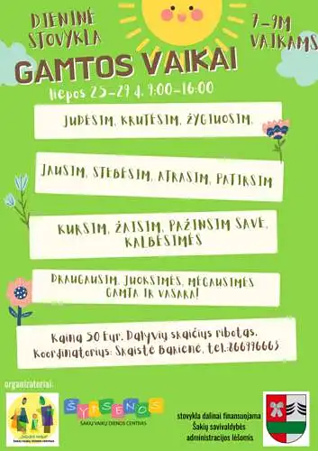 Vaikų dieninė stovykla 7-9 m. vaikams liepos 25-29 d."GAMTOS VAIKAI" 
