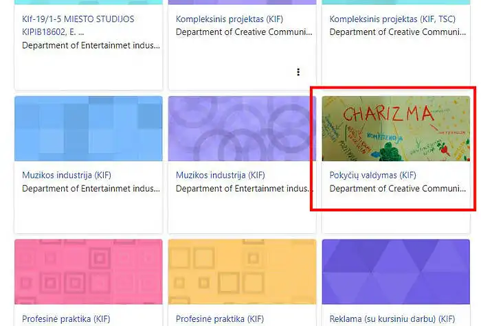 Įvertinkite skalėje dalyko/ kurso aplankos viršelį VMA platformoje, kai jis išsiskiria iš kitų, kaip pavaizduota paveikslėlyje žemiau. 