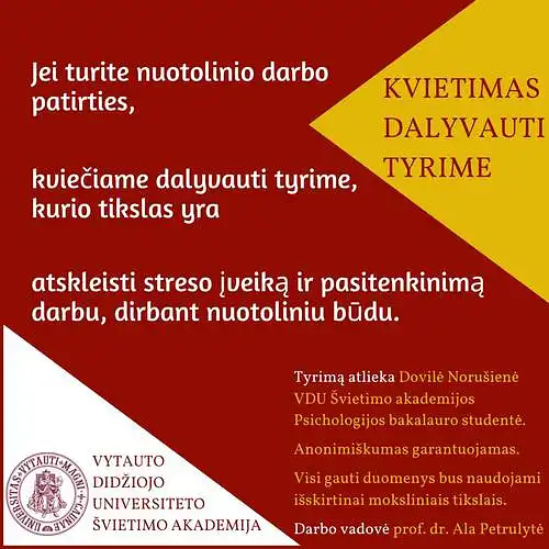 Streso įveika ir pasitenkinimas darbu, dirbant nuotoliniu būdu