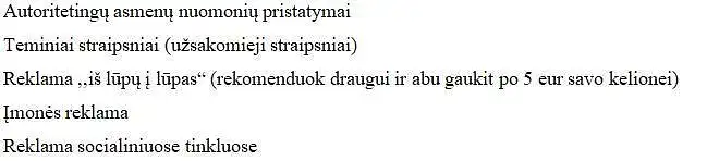 18. Jeigu Jūsų paklaustų, kokias  prekės ženklo populiarinimo priemones taikytumėte dažniau, ką atsakytumėte? (Keletas pavyzdžių paveiksliuke, įrašykite)