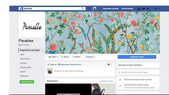  Įvertinkite asmens prekinio ženklo „Paradise“ FB paskyra kai 1 žemiausia balas, o 10 – aukščiausias balas.