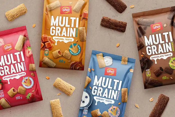 Ar žinote prekinio ženklo „OHO“ saldžius užkandžius „Multigrain snack“?
