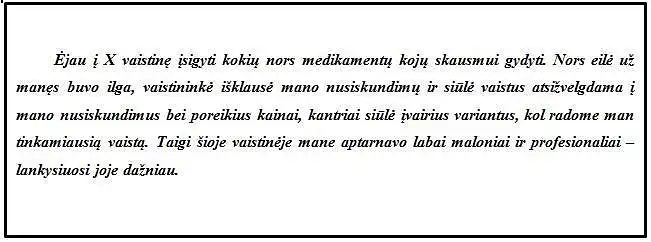 Prieš atsakydama(-s) į klausimus, perskaitykite atsiliepimą, pateiktą žemiau. Atsakykite į po atsiliepimu pateiktus klausimus galvodami, jog šį atsiliepimą Jums pateikė GERAS DRAUGAS.