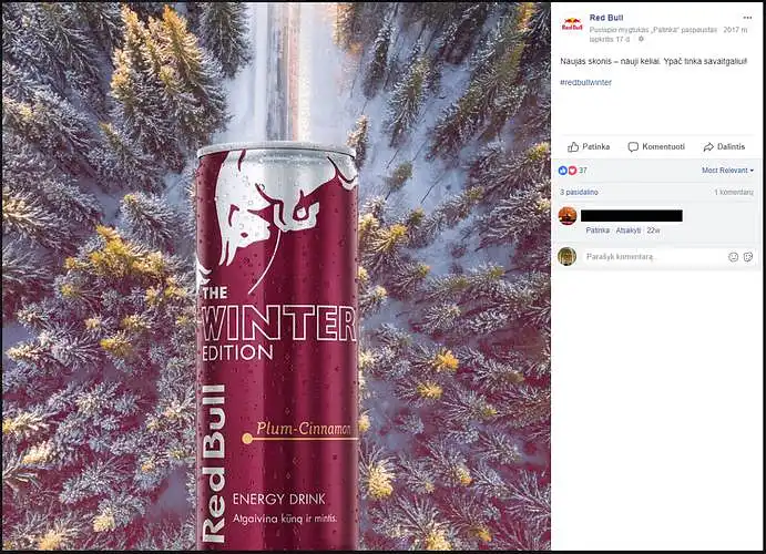 12."Red Bull" soc. tinkle Facebook vieną iš produktų reklamuoja žiemos sezone. Kaip manote ar reklamos pobūdis yra suderinamas su "Red Bull" veikla?