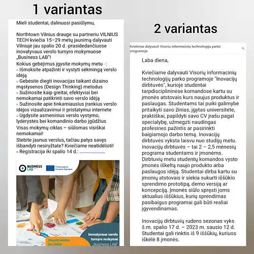 Kuris el. laiško variantas labiau pritraukia jūsų dėmesį?
