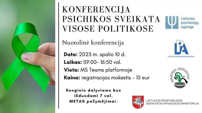 PSICHIKOS SVEIKATA VISOSE POLITIKOSE - nuotolinė konferencija 2023-10-10