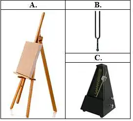 4. Kaip vadinami šie dailininkų ir muzikantų prietaisai (reikmenys)? Kam (kokiu tikslu) naudojamas B prietaisas?