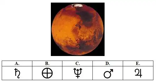 23. Kuris astronominis simbolis priklauso pavaizduotai planetai?