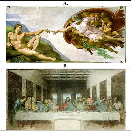 19. Kas yra freska? Kokie šių freskų pavadinimai? Kurie du menininkai jas nutapė?