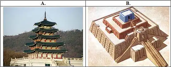 37. Kaip vadinami šie pastatai? Kuriam žemynui abu jie būdingi?