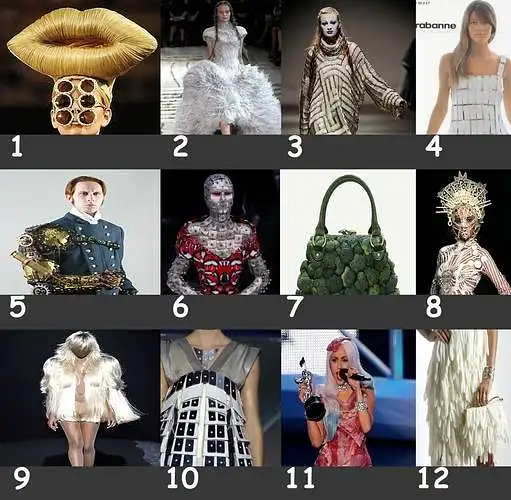 11. Kurias iš šių nuotraukų priskirtumėte alternatyvių medžiagų naudojimui kostiumo dizaine?