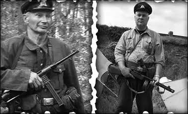 21. Kuriam įvykiui, vykusiam 1944–1953 m., skirtos nuotraukos? Kuriuos du ginklus laiko rankose pavaizduoti žmonės?