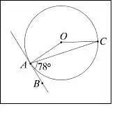 12. Per apskritimo tašką A nubrėžta liestinė AB. Taškas O – apskritimo centras. Kokio didumo yra kampas AOC?